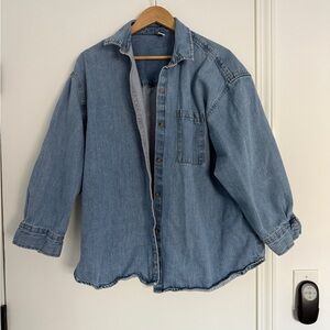 Oversized Medium-Wash Blue Denim Shirt